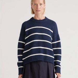 Quince Navy and White Striped Crew Neck Sweater